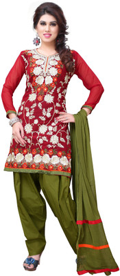

JT International Viscose Embroidered Salwar Suit Dupatta Material(Un-stitched), Green;maroon
