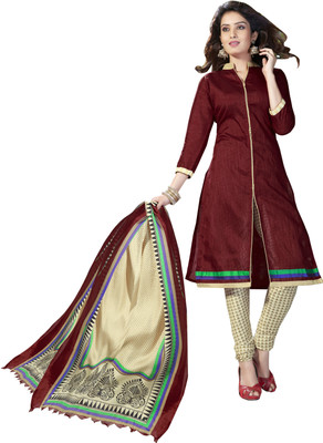 

Khushali Silk Self Design Salwar Suit Dupatta Material(Un-stitched), Beige;maroon