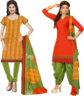 

Women Latest Fancy Designer Salwar Suit Crepe Printed Salwar Suit Dupatta Material(Un-stitched), Multicolor