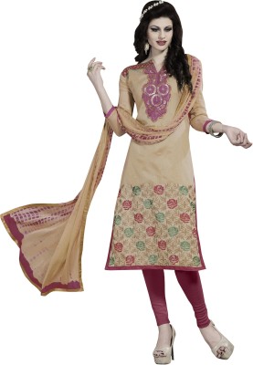 

Jiya Chanderi Self Design, Embroidered Salwar Suit Dupatta Material(Un-stitched), Beige