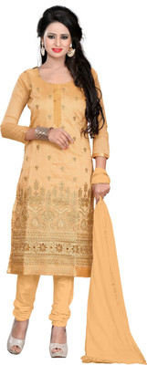 

Jiya Chanderi Self Design, Embroidered Salwar Suit Dupatta Material(Un-stitched), Beige