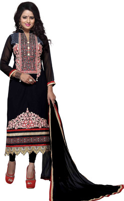 vastra export Poly Georgette Embroidered Salwar Suit Material(Semi Stitched)