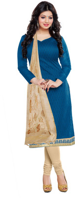 Khushali Chanderi Self Design Salwar Suit Dupatta Material(Un-stitched), Beige;blue