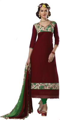 

Khushali Chanderi Self Design, Embroidered Salwar Suit Dupatta Material(Un-stitched), Green;red