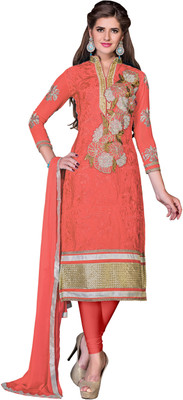 

Khushali Georgette Self Design, Embroidered Salwar Suit Dupatta Material(Un-stitched), Orange