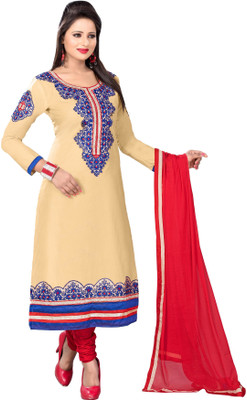 Khushali Cotton Self Design, Embroidered Dress/Top Material(Un-stitched), Beige