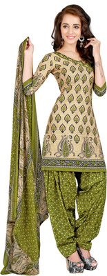 

BanoRani Cotton Polyester Blend Printed Salwar Suit Dupatta Material(Un-stitched), Beige