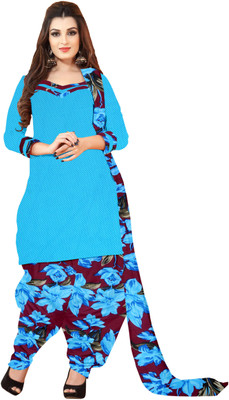 

Khushali Crepe Printed Dress/Top Material(Un-stitched), Light blue