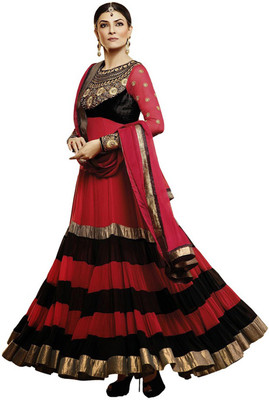 

Parishi Fashion Georgette Embroidered Dress/Top Material(Un-stitched), Red