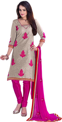

Jiya Chanderi Self Design, Embroidered, Embellished Dress/Top Material(Un-stitched), Chikoo;dark pink