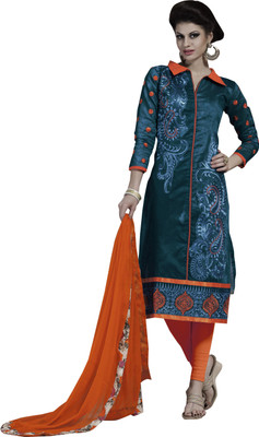

Jiya Chanderi Self Design, Embroidered Salwar Suit Dupatta Material(Un-stitched), Dark blue
