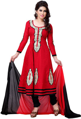 

JT International Cotton Embroidered Salwar Suit Dupatta Material(Un-stitched), Black;maroon
