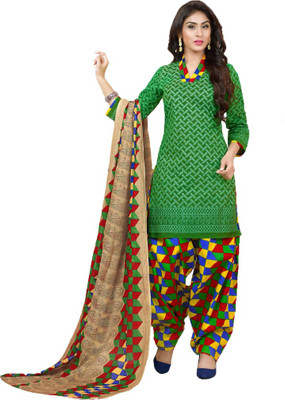 

Party Wear Dresses Cotton Printed Salwar Suit Dupatta Material(Un-stitched), Green