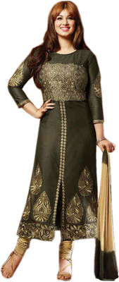 

Shreeji Fashion Cotton Embroidered Semi-stitched Salwar Suit Dupatta Material, Black;green