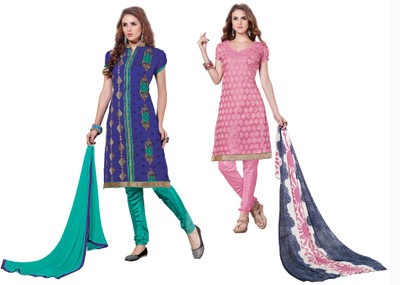 

Jiya Chanderi Self Design, Embroidered Salwar Suit Dupatta Material(Un-stitched), Blue;pink