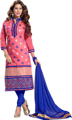 

Jiya Chanderi Self Design, Embroidered Salwar Suit Dupatta Material(Un-stitched), Blue;pink