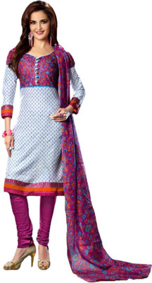

Party Wear Dresses Cotton Printed Salwar Suit Dupatta Material(Un-stitched), White