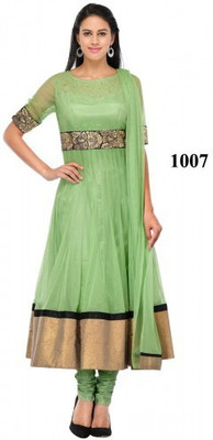 

Vandv Shop Net Embroidered Semi-stitched Salwar Suit Dupatta Material, Green