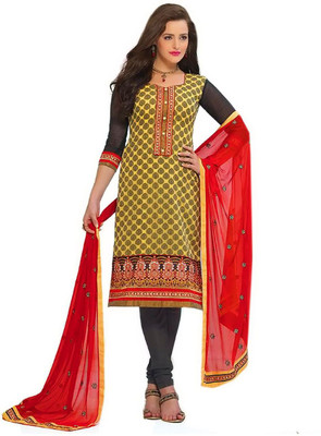 

Sahej Suits Cotton Embroidered Salwar Suit Dupatta Material(Un-stitched), Beige
