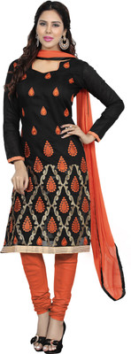 

Khushali Chanderi Self Design, Embroidered Salwar Suit Dupatta Material(Un-stitched), Black;orange