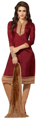 

Parishi Fashion Chanderi Self Design Salwar Suit Material(Un-stitched), Maroon