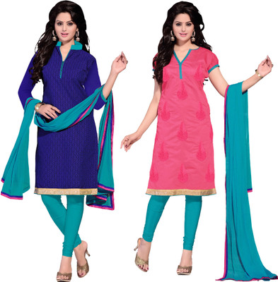 

Khushali Chanderi Self Design, Embroidered Salwar Suit Dupatta Material(Un-stitched), Blue;pink