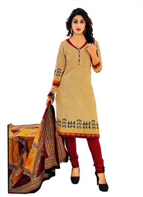

Sharvi Cotton Printed Salwar Suit Dupatta Material(Un-stitched), Beige;brown