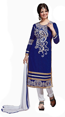 

Khushali Chanderi Self Design, Embroidered Salwar Suit Dupatta Material(Un-stitched), Dark blue;white