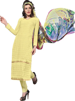 

Vandv Shop Chiffon Embroidered Salwar Suit Dupatta Material(Un-stitched), Yellow