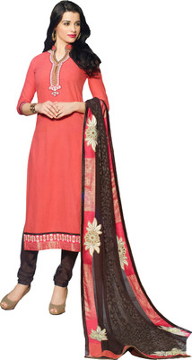 

Ewows Cotton Embroidered, Embellished Salwar Suit Dupatta Material(Un-stitched), Pink