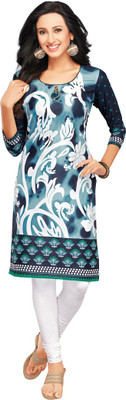 

Party Wear Dresses Cotton Printed Kurti Fabric(Un-stitched), Blue;white