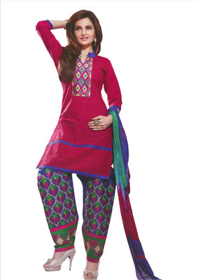 

Khwaish Cotton Embroidered Kurta & Patiyala Material(Un-stitched), Red