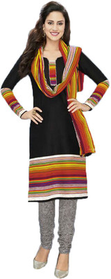 

Indian Wear Online Cotton Printed Semi-stitched Salwar Suit Dupatta Material, Black