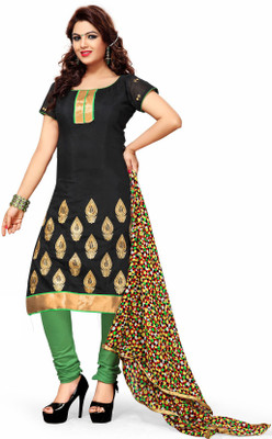 

Khushali Chanderi Embroidered Dress/Top Material(Un-stitched), Black;green