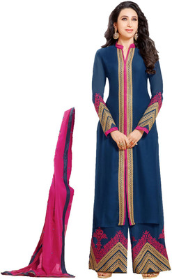 

Indian Wear Online Georgette Embroidered Semi-stitched Salwar Suit Dupatta Material, Blue