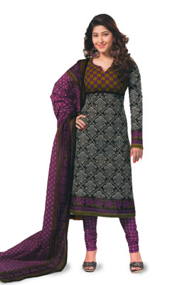 

Panchajanya Cotton Printed Salwar Suit Dupatta Material(Un-stitched), Black