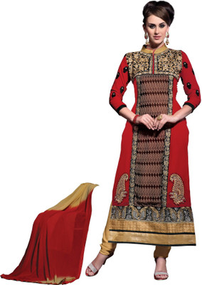 

Trendz Apparels Georgette Embroidered Dress/Top Material(Un-stitched), Maroon
