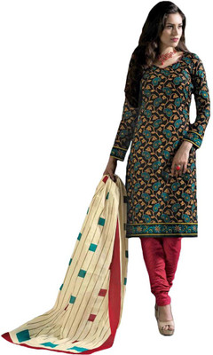 

Party Wear Dresses Cotton Printed Salwar Suit Dupatta Material(Un-stitched), Black