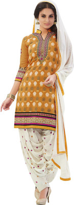 

The Four Hundred Chanderi Embroidered Salwar Suit Dupatta Material(Un-stitched), Beige;maroon