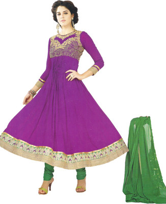 

Party Wear Dresses Georgette Embroidered Semi-stitched Salwar Suit Dupatta Material, Purple