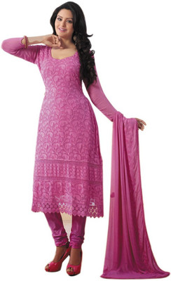 

V And V Shop Georgette Embroidered Semi-stitched Salwar Suit Dupatta Material, Pink
