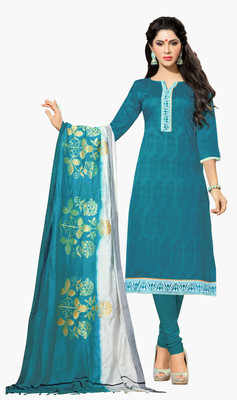 

Jiya Chanderi Self Design Salwar Suit Dupatta Material(Un-stitched), Beige;blue