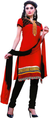 

Tarang Cotton Embroidered Semi-stitched Salwar Suit Dupatta Material, Black;red