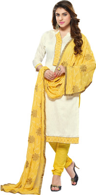 

Jiya Silk Self Design, Embroidered Salwar Suit Dupatta Material(Un-stitched), White;yellow