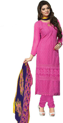 

V And V Shop Chiffon Embroidered Salwar Suit Dupatta Material(Un-stitched), Pink;blue
