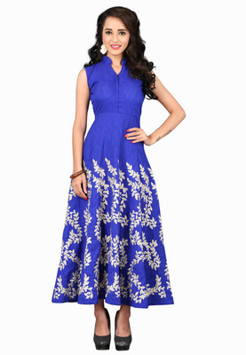 

V And V Shop Silk Embroidered Kurti Fabric(Un-stitched), Blue