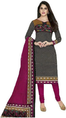 

Rajhans Creation Cotton Printed Salwar Suit Dupatta Material(Un-stitched), Black