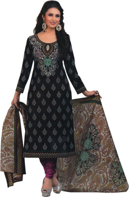 

Panchajanya Cotton Printed Salwar Suit Dupatta Material(Un-stitched), Black