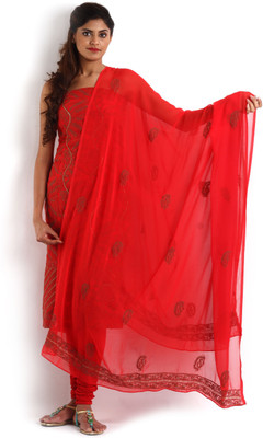 

Kasturi-B Swadeshi Karigari Georgette Embroidered Salwar Suit Dupatta Material(Un-stitched), Red