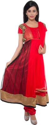 

JT International Net Embroidered Salwar Suit Dupatta Material(Un-stitched), Black;red